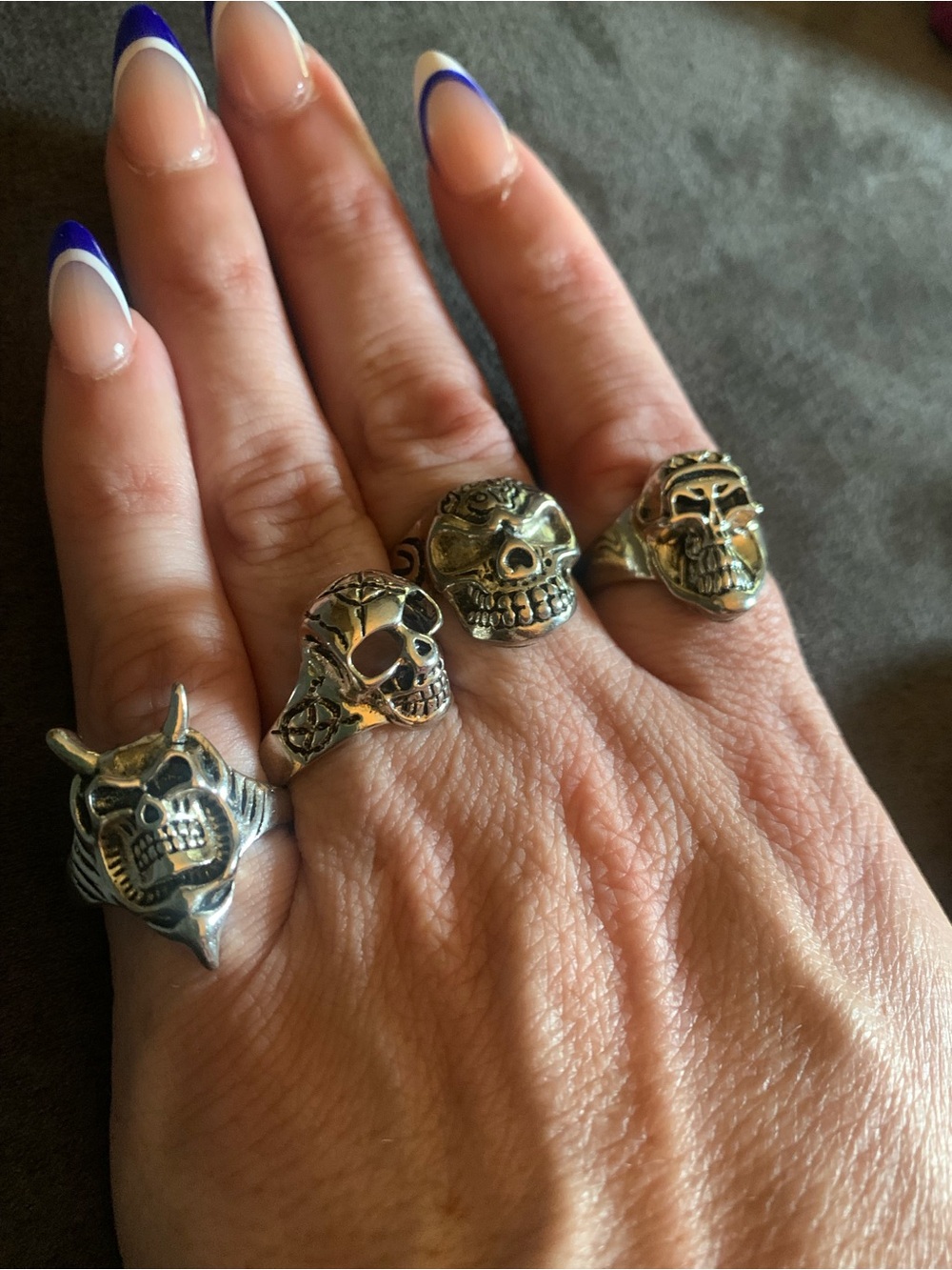 Set of 4 Stainless Steel Vintage Steampunk Biker Skull Rings